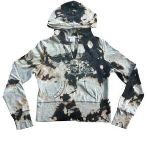 Vtg Y2K Roxy Custom Tie Dye V Neck Fitted Hoodie Sweatshirt Size L Boho Hippie